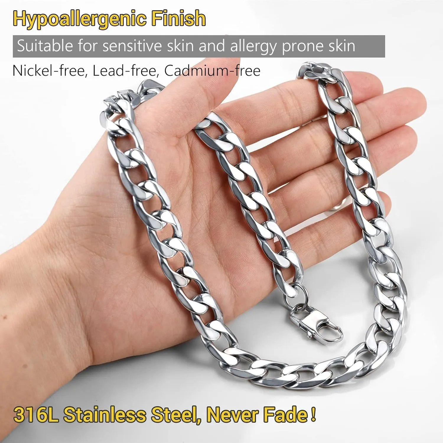 PROSTEEL 316L Stainless Steel Cuban Link Chain Necklaces for Men, Black/18K Gold Plated, Hypoallergenic Jewelry, 4mm-13mm, 14"-30", Come with Box