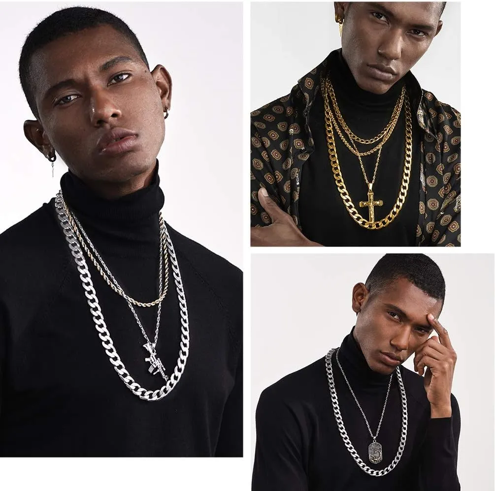 PROSTEEL 316L Stainless Steel Cuban Link Chain Necklaces for Men, Black/18K Gold Plated, Hypoallergenic Jewelry, 4mm-13mm, 14"-30", Come with Box