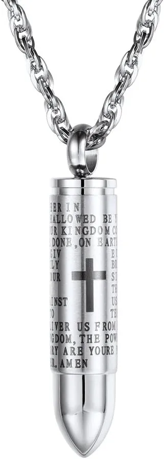 PROSTEEL Bullet Necklace Men Jewelry Gun Bullet Pendant Perfume Bottle Stainless Steel Bible Cross Couple Necklaces,PSP2965G-L