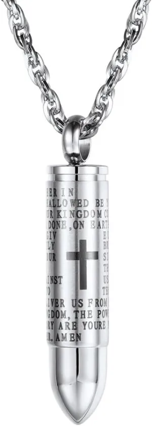 PROSTEEL Bullet Necklace Men Jewelry Gun Bullet Pendant Perfume Bottle Stainless Steel Bible Cross Couple Necklaces,PSP2965G-L
