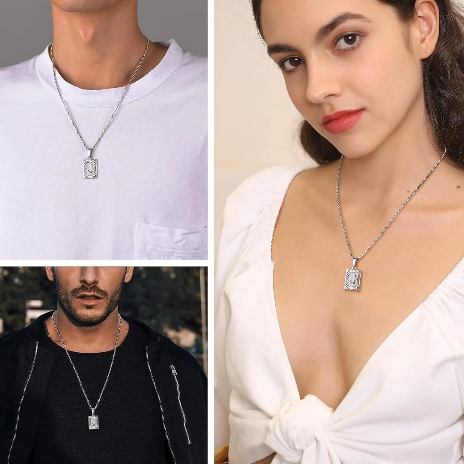 PROSTEEL Stylish Initial Necklace, Capital Letter Necklace A to Z, Silver/Gold/Black Tone, Customize Text Available, Box Chain 20-22 inch Adjustable