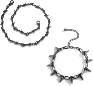 Punk Black Barbed Wire Chain Necklace for Women Men Gothic Spike Taper Choker Necklaces Adjustable Emo Eboy Jewelry Gift