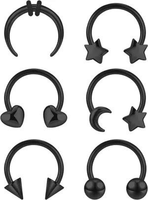 PunkTracker 16G Septum Rings Star Heart Septum Jewelry Surgical Steel Horseshoe Nose Rings Eyebrow Lip Navel Belly Nipple Piercing Rings Helix Tragus Daith Rook Earrings