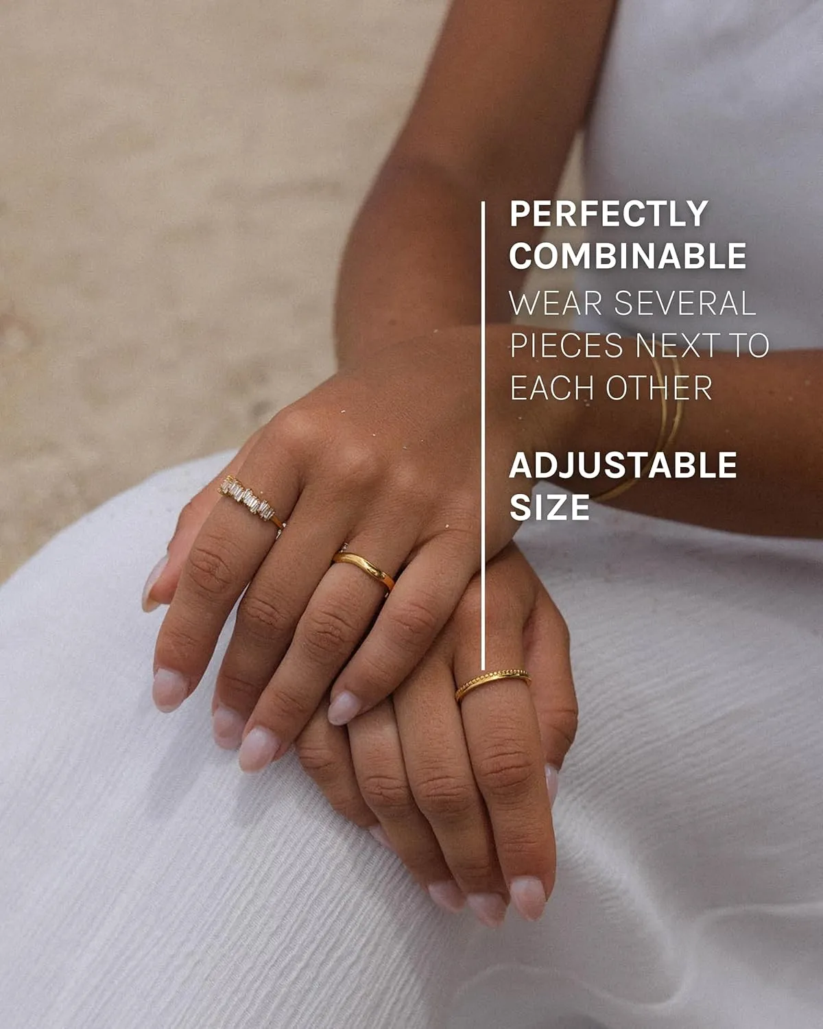 Purelei Malihini Coin Ring Adjustable  Delicate, Adjustable Ring in Gold, Silver, and Rose Gold  Oriental-Inspired Design  Sizes S/M and M/L  Stainless Steel
