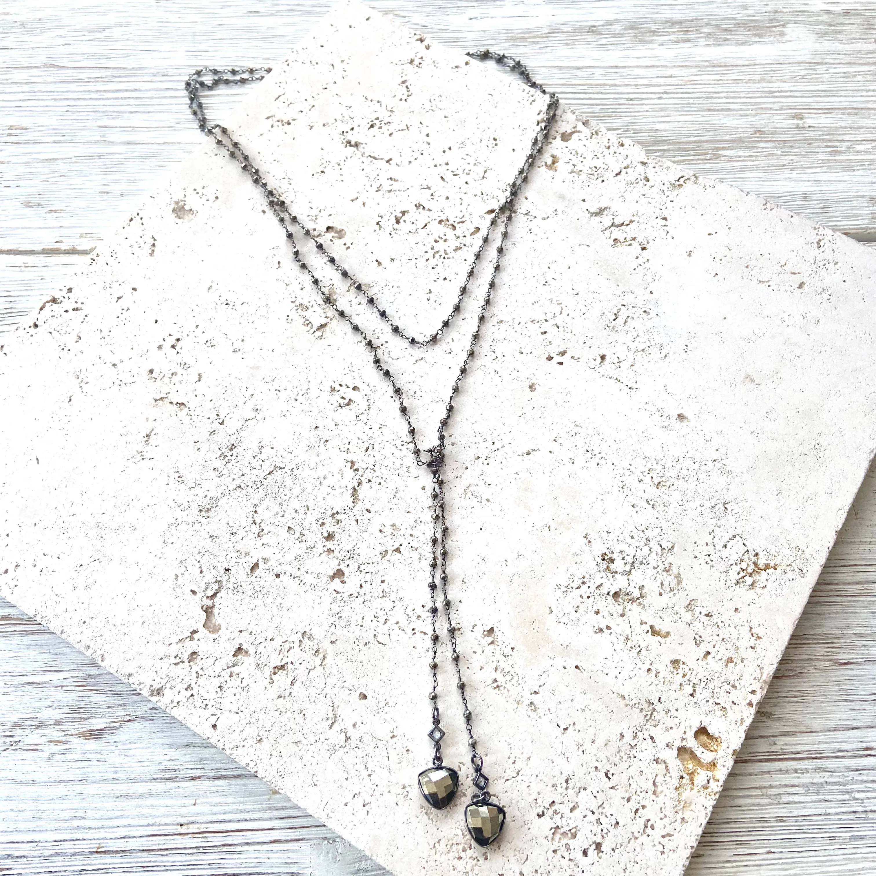 Pyrite Lariat Wrap Necklace