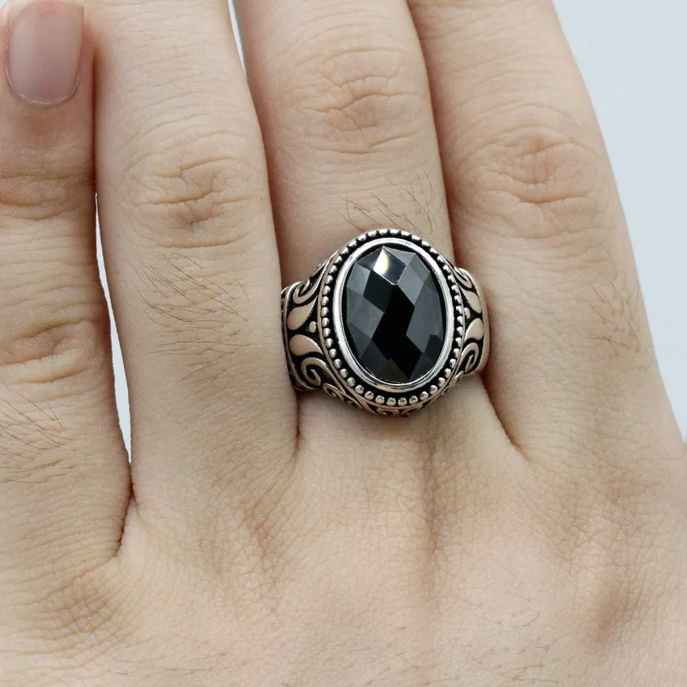Qida Solid 925 Sterling Silver Black Zircon Men's Ring Simple Style Jewelry Trkiye Jewelry Natural Gems 8-12