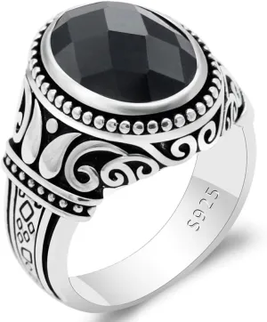 Qida Solid 925 Sterling Silver Black Zircon Men's Ring Simple Style Jewelry Trkiye Jewelry Natural Gems 8-12