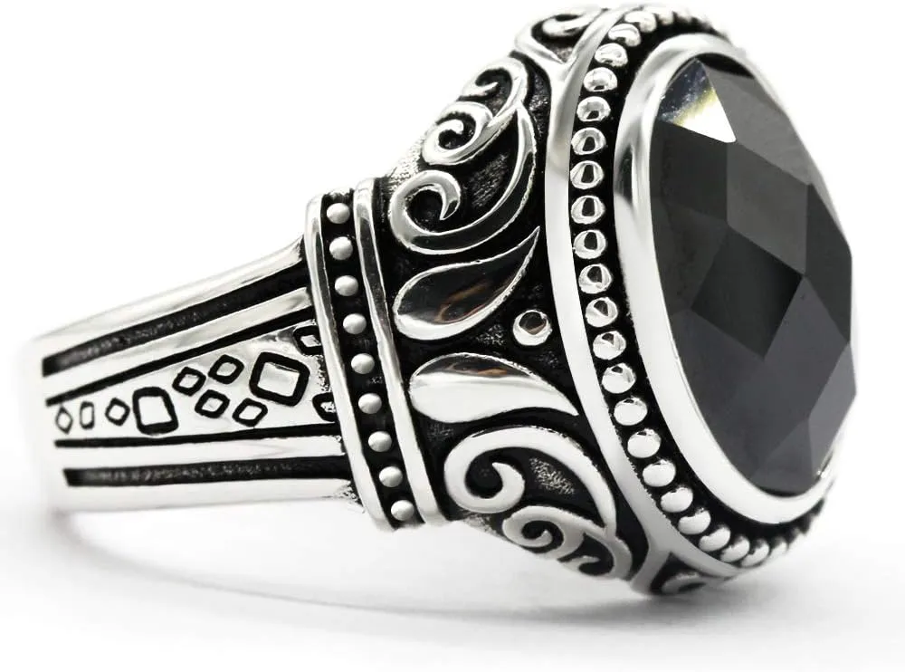 Qida Solid 925 Sterling Silver Black Zircon Men's Ring Simple Style Jewelry Trkiye Jewelry Natural Gems 8-12