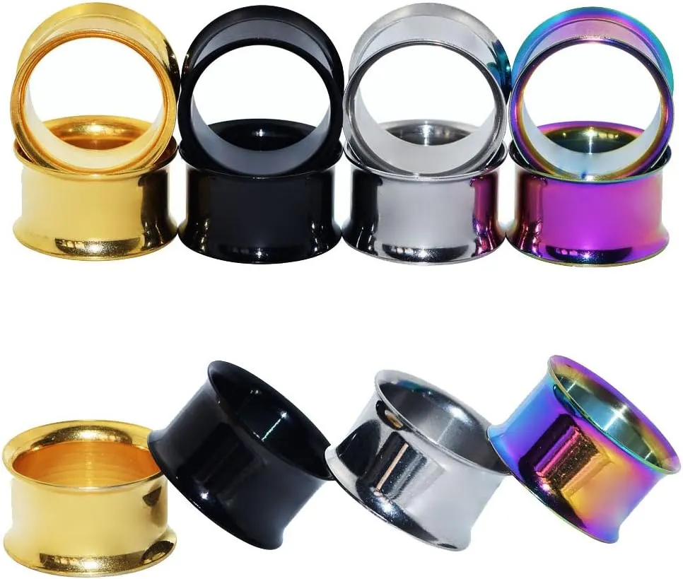 Qmcandy 18pcs or 8pcs 8g-5/8 in Organic Stone & Stainless Steel Mixed Ear Tunnels Stretching Plugs Piercing