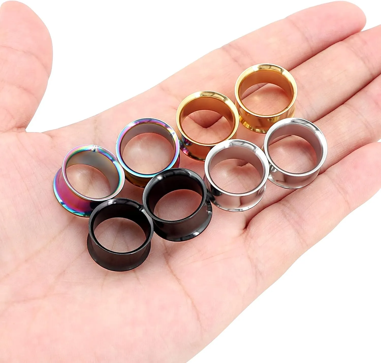 Qmcandy 18pcs or 8pcs 8g-5/8 in Organic Stone & Stainless Steel Mixed Ear Tunnels Stretching Plugs Piercing