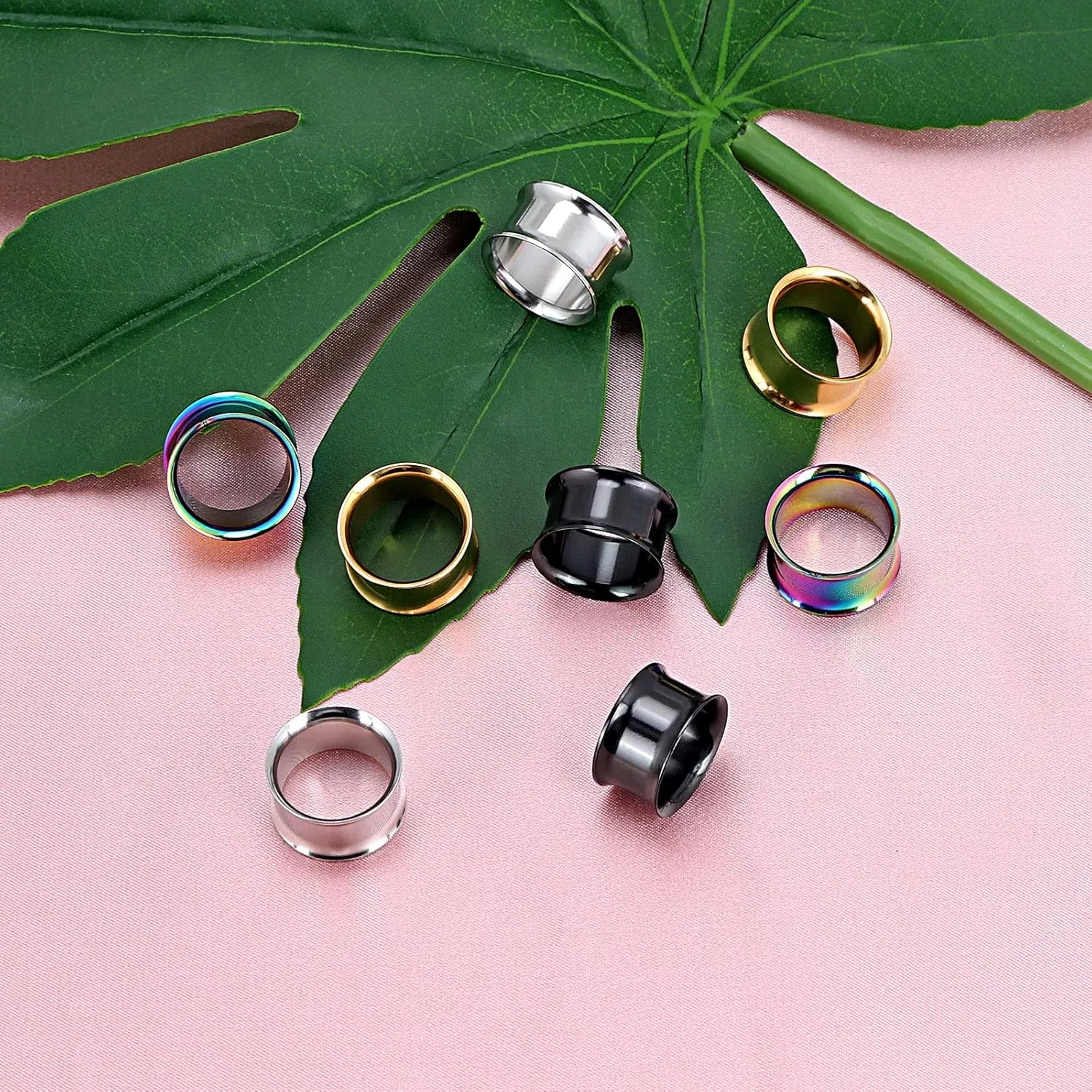 Qmcandy 18pcs or 8pcs 8g-5/8 in Organic Stone & Stainless Steel Mixed Ear Tunnels Stretching Plugs Piercing