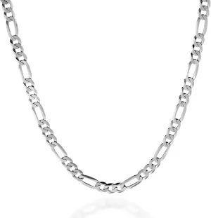 QUADRI Figaro Sterling Silver Chain for Men, 5mm Italian Link Necklace, 16-30 Inch, 925 Sterling Silver Diamond-Cut, Cadena de Plata 925 para Hombre, Made in Italy, Gift Box Included
