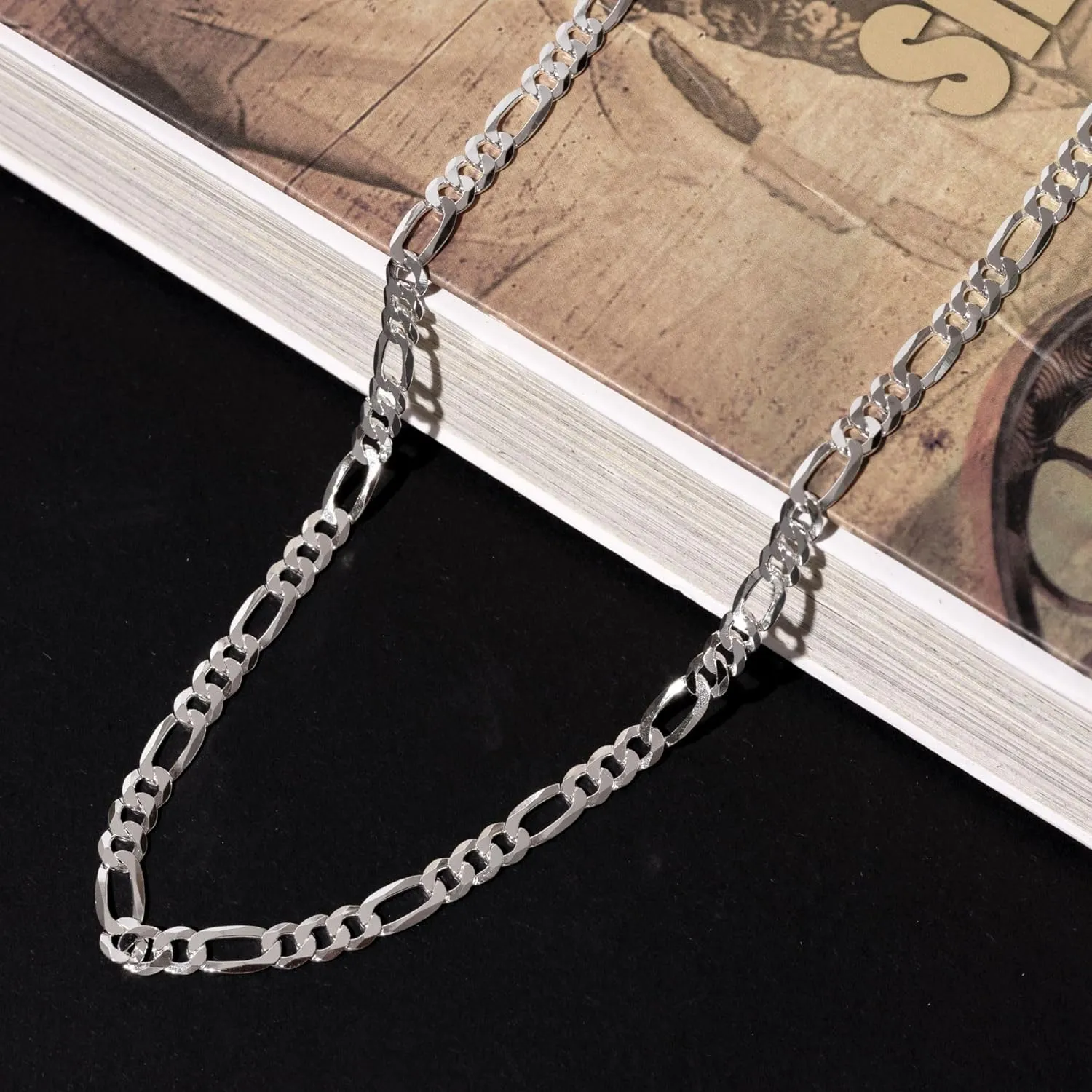 QUADRI Figaro Sterling Silver Chain for Men, 5mm Italian Link Necklace, 16-30 Inch, 925 Sterling Silver Diamond-Cut, Cadena de Plata 925 para Hombre, Made in Italy, Gift Box Included