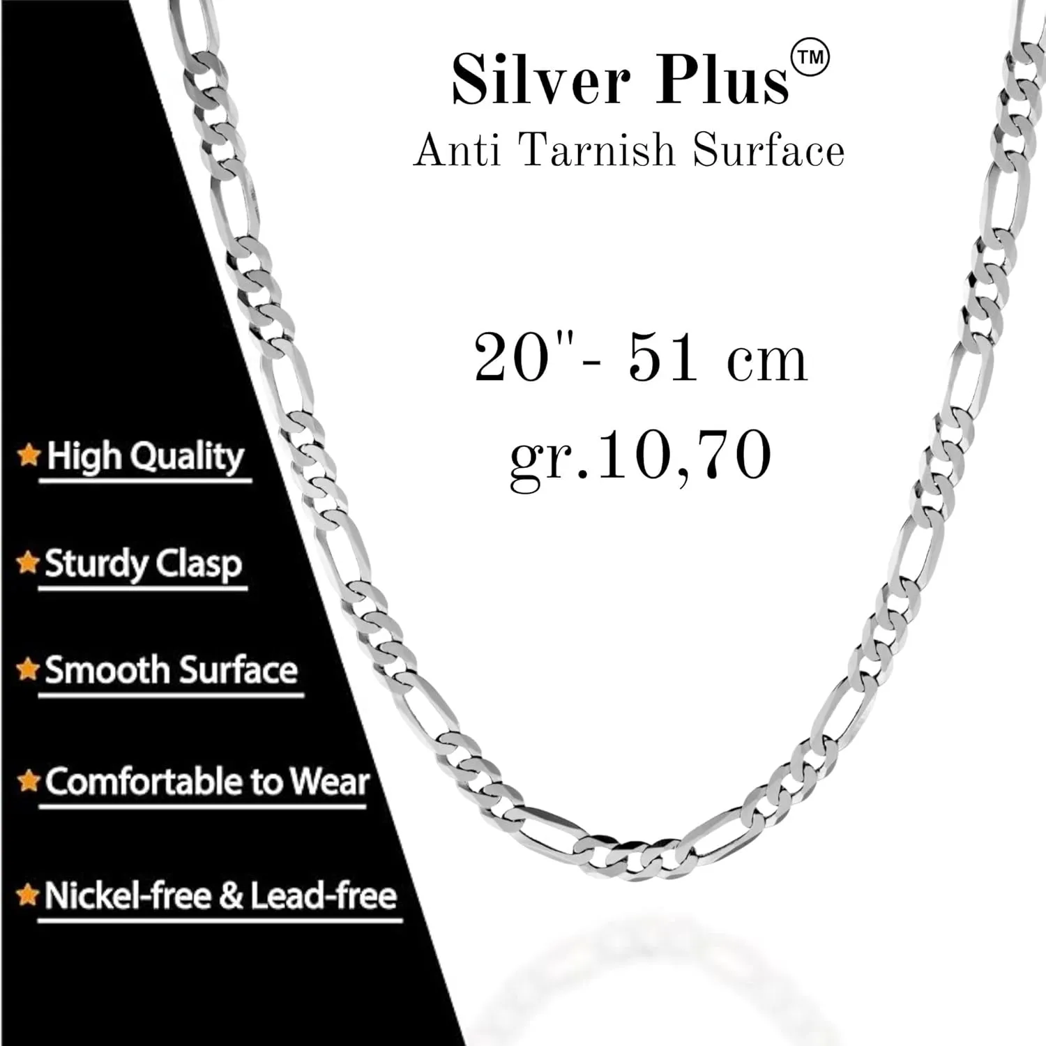 QUADRI Figaro Sterling Silver Chain for Men, 5mm Italian Link Necklace, 16-30 Inch, 925 Sterling Silver Diamond-Cut, Cadena de Plata 925 para Hombre, Made in Italy, Gift Box Included