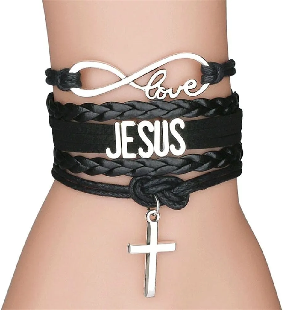 QUQUTWO Jesus Braided Bracelets Multilayer Wrap Religious Cross Ornaments Birthday Gift Valentine's Day Festival Present Jewelry Braided Bracelets for Women Adjustable