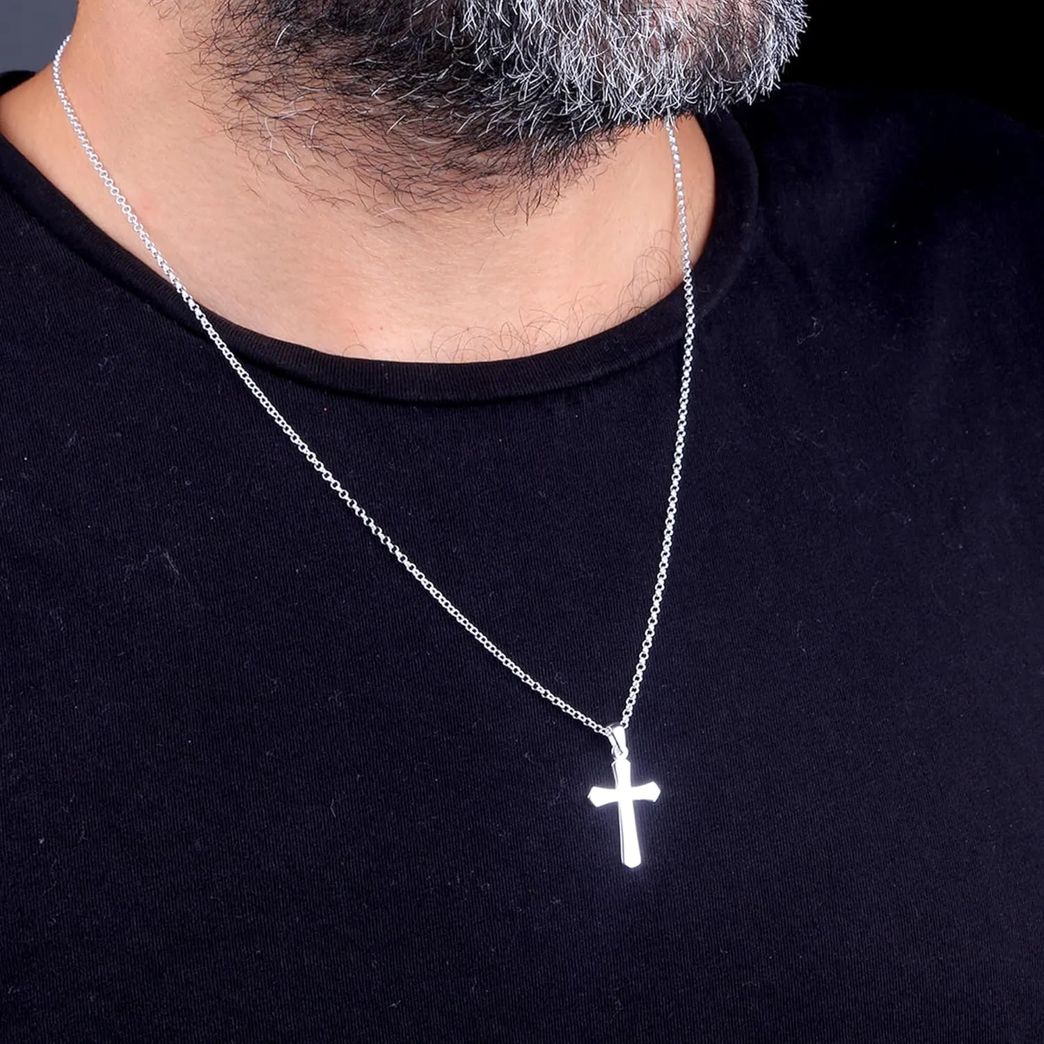 RACA 925 Sterling Silver Cross Necklace for Men, Gift for Him, Cross Chain for Men Necklaces, Minimalist Cross Necklace for Women, Pendant Diamond Cut Cuban Link Chain 18" Length
