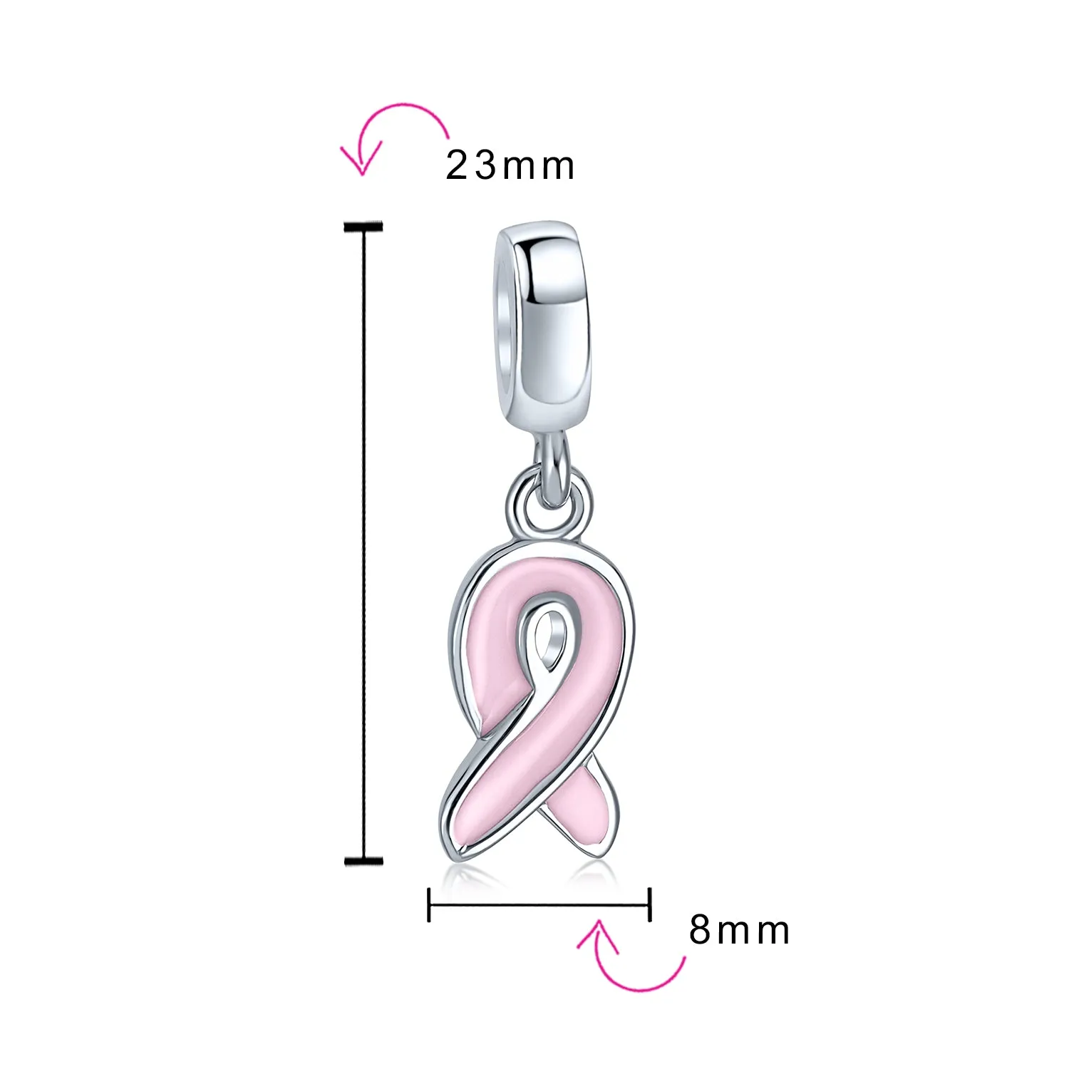 Radiant Pink Ribbon Hope Dangle Charm Bead - Sterling Silver for European Bracelets
