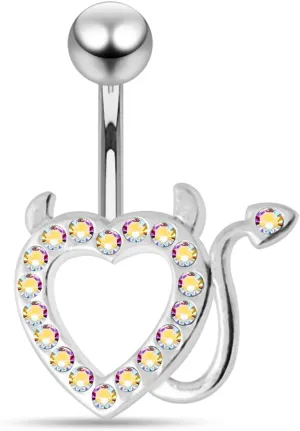 Rainbow Multi Crystal Gemstone Stylish Devil Heart 925 Sterling Body Jewelry