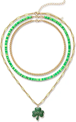 Rainbow Surfer Heishi Necklace for Women Stackable Ball Beaded Choker Necklace Layered Paperclip Link Chain Necklaces Summer Beach Jewelry Set