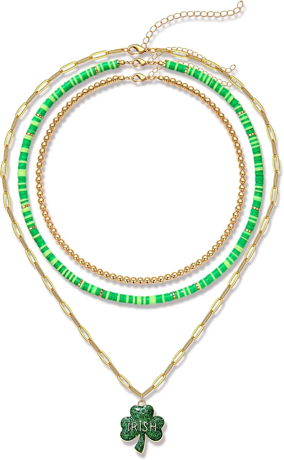 Rainbow Surfer Heishi Necklace for Women Stackable Ball Beaded Choker Necklace Layered Paperclip Link Chain Necklaces Summer Beach Jewelry Set