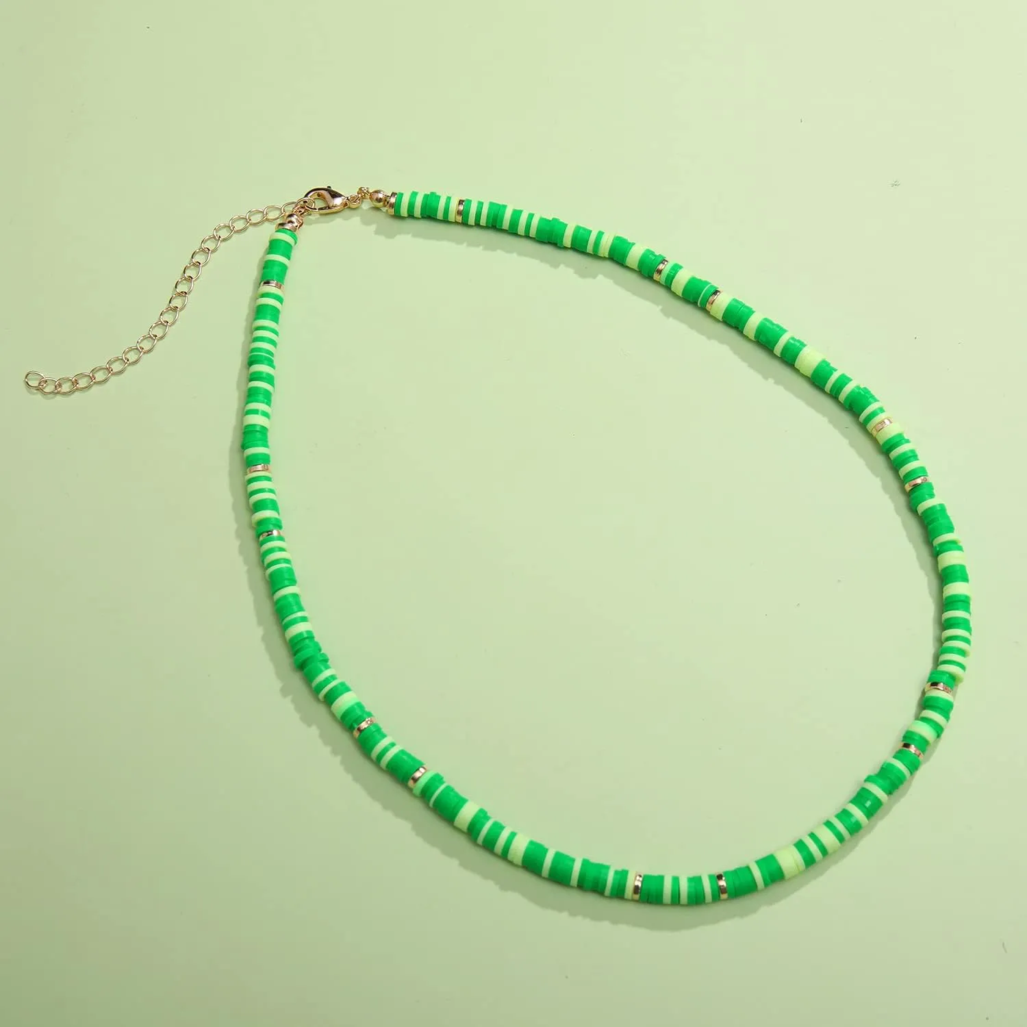 Rainbow Surfer Heishi Necklace for Women Stackable Ball Beaded Choker Necklace Layered Paperclip Link Chain Necklaces Summer Beach Jewelry Set