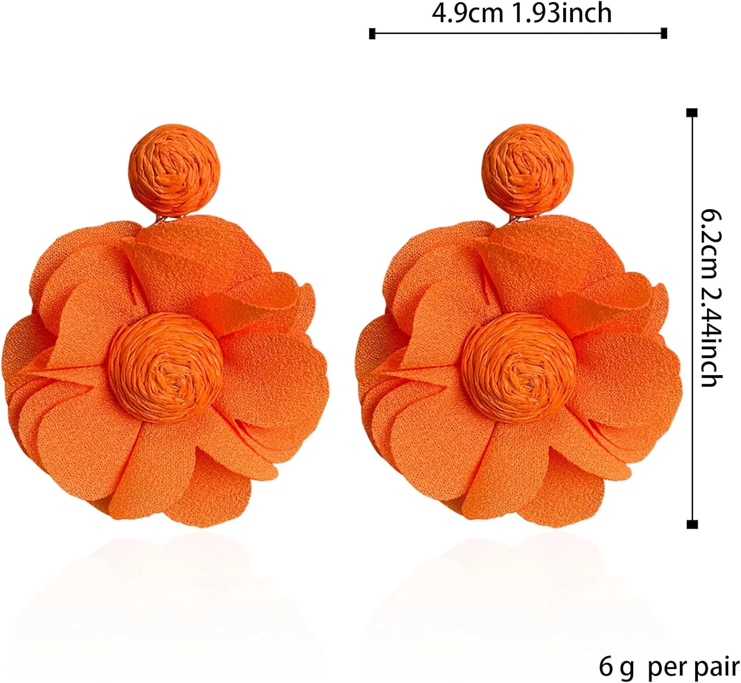 Rattan Earrings Summer Boho Handwoven Big Fabric Chiffon Rattan Flower Drop Earrings Statement Tropical Beach Vacation Jewelry