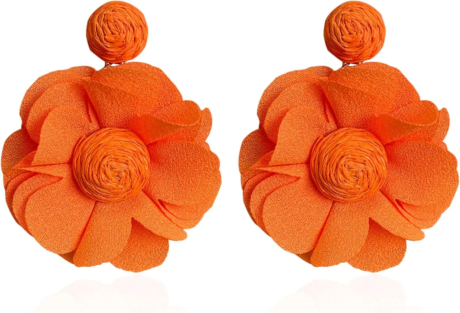 Rattan Earrings Summer Boho Handwoven Big Fabric Chiffon Rattan Flower Drop Earrings Statement Tropical Beach Vacation Jewelry
