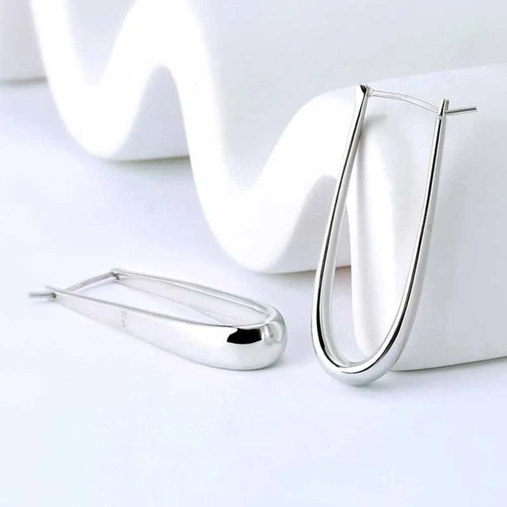 Rectangle U Shaped Teardrop Dangle Big Hoop Earrings for Women 18K Gold Plated Silver Hypoallergenic for Sensitive Ears Geometric Huggie Hoops Fashion Piercing Minimalist Hooped Jewelry Gifts 35mm