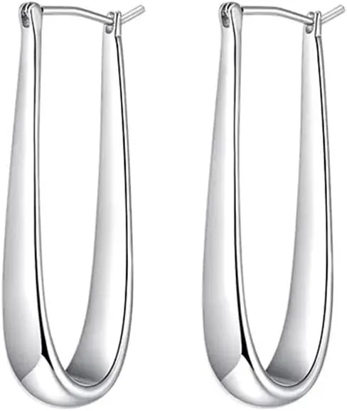 Rectangle U Shaped Teardrop Dangle Big Hoop Earrings for Women 18K Gold Plated Silver Hypoallergenic for Sensitive Ears Geometric Huggie Hoops Fashion Piercing Minimalist Hooped Jewelry Gifts 35mm