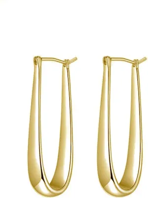 Rectangle U Shaped Teardrop Dangle Big Hoop Earrings for Women 18K Gold Plated Silver Hypoallergenic for Sensitive Ears Geometric Huggie Hoops Fashion Piercing Minimalist Hooped Jewelry Gifts 35mm