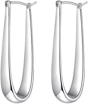 Rectangle U Shaped Teardrop Dangle Big Hoop Earrings for Women 18K Gold Plated Silver Hypoallergenic for Sensitive Ears Geometric Huggie Hoops Fashion Piercing Minimalist Hooped Jewelry Gifts 35mm