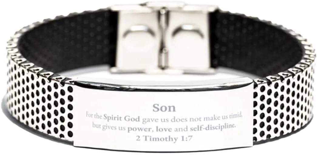 Religious Gifts for Son 2 Timothy 1:7 Stainless Steel Bracelet Inspirational for Son Christmas Unique Prayer Gifts For the Spirit God gave us does not make us timid.