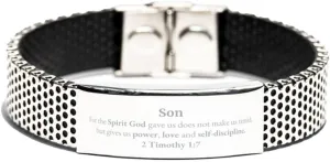 Religious Gifts for Son 2 Timothy 1:7 Stainless Steel Bracelet Inspirational for Son Christmas Unique Prayer Gifts For the Spirit God gave us does not make us timid.