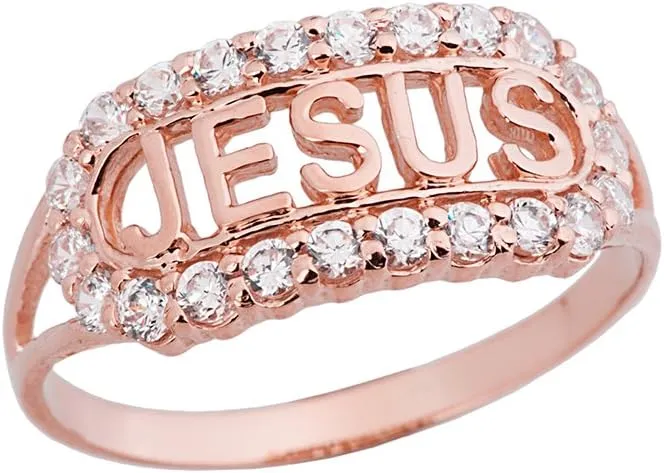 Religious Jewelry Unique 14k Rose Gold CZ Jesus Christ Christian Faith Ring