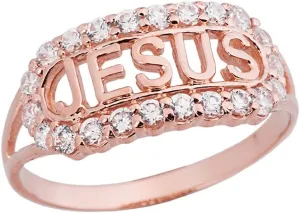 Religious Jewelry Unique 14k Rose Gold CZ Jesus Christ Christian Faith Ring