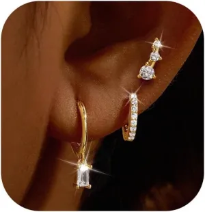 Relipop Small Gold Hoop Earrings for Women Trendy Dainty Earring Set, 14K Gold Plated Hypoallergenic Cartilage Earring Drop Dangle Cubic Zircon Earrings Studs Cute Jewelry Gifts