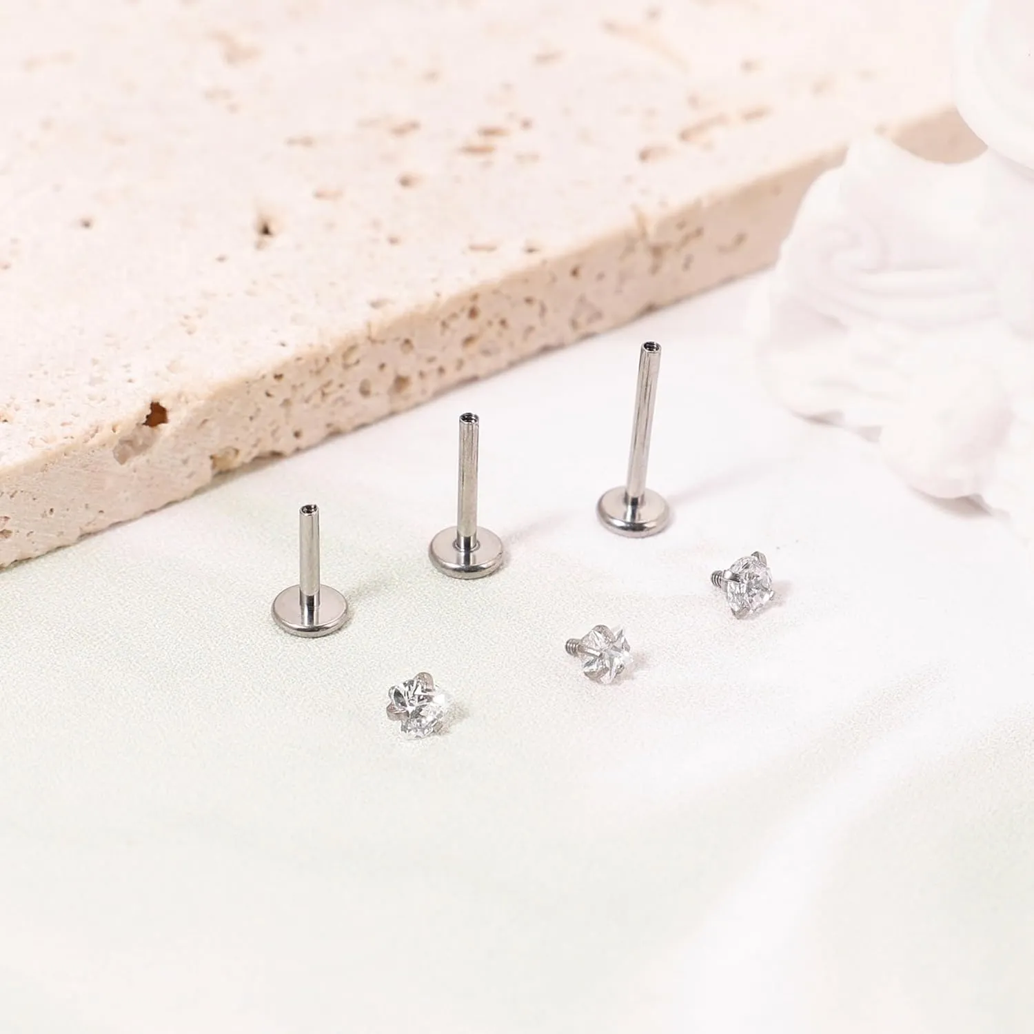 REVOLIA 16G/18G 3Pcs G23 Solid Titanium Internally Threaded Labret Lip Studs for Women Men Clear CZ Medusa Monroe Rings Cartilage Tragus Helix Conch Earrings