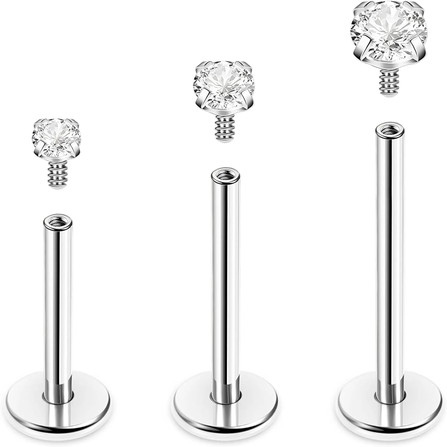 REVOLIA 16G/18G 3Pcs G23 Solid Titanium Internally Threaded Labret Lip Studs for Women Men Clear CZ Medusa Monroe Rings Cartilage Tragus Helix Conch Earrings