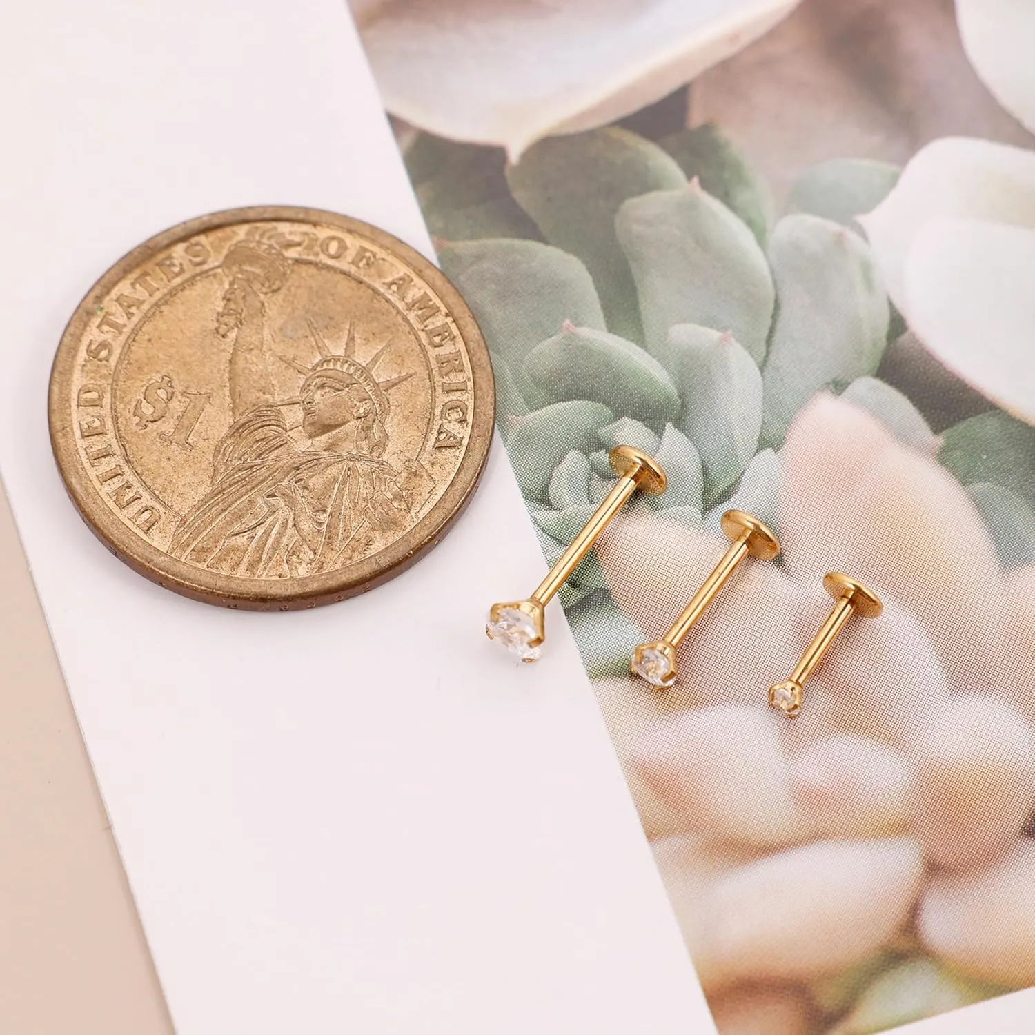 REVOLIA 16G/18G 3Pcs G23 Solid Titanium Internally Threaded Labret Lip Studs for Women Men Clear CZ Medusa Monroe Rings Cartilage Tragus Helix Conch Earrings