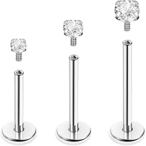 REVOLIA 16G/18G 3Pcs G23 Solid Titanium Internally Threaded Labret Lip Studs for Women Men Clear CZ Medusa Monroe Rings Cartilage Tragus Helix Conch Earrings