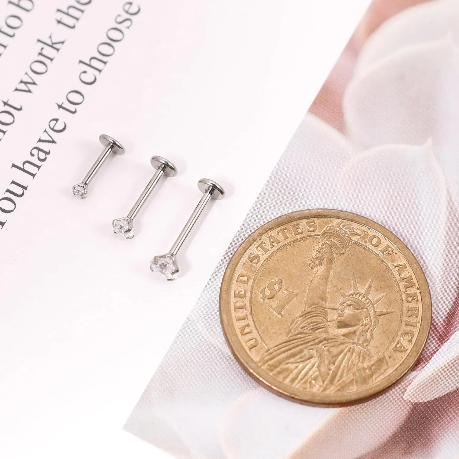 REVOLIA 16G/18G 3Pcs G23 Solid Titanium Internally Threaded Labret Lip Studs for Women Men Clear CZ Medusa Monroe Rings Cartilage Tragus Helix Conch Earrings