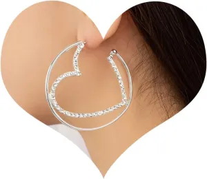 Rhinestone Heart Hoop Earrings for Women Sparkly Silver Heart Huggie Earrings Wedding Party Prom Jewelry Gifts for Her
