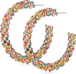 Rhinestone Hoop Earring for Women Sparkly Crystal Wrapped Hoop Dangle Earrings Statement Boho Gold Black Plated CZ Hoop Earring