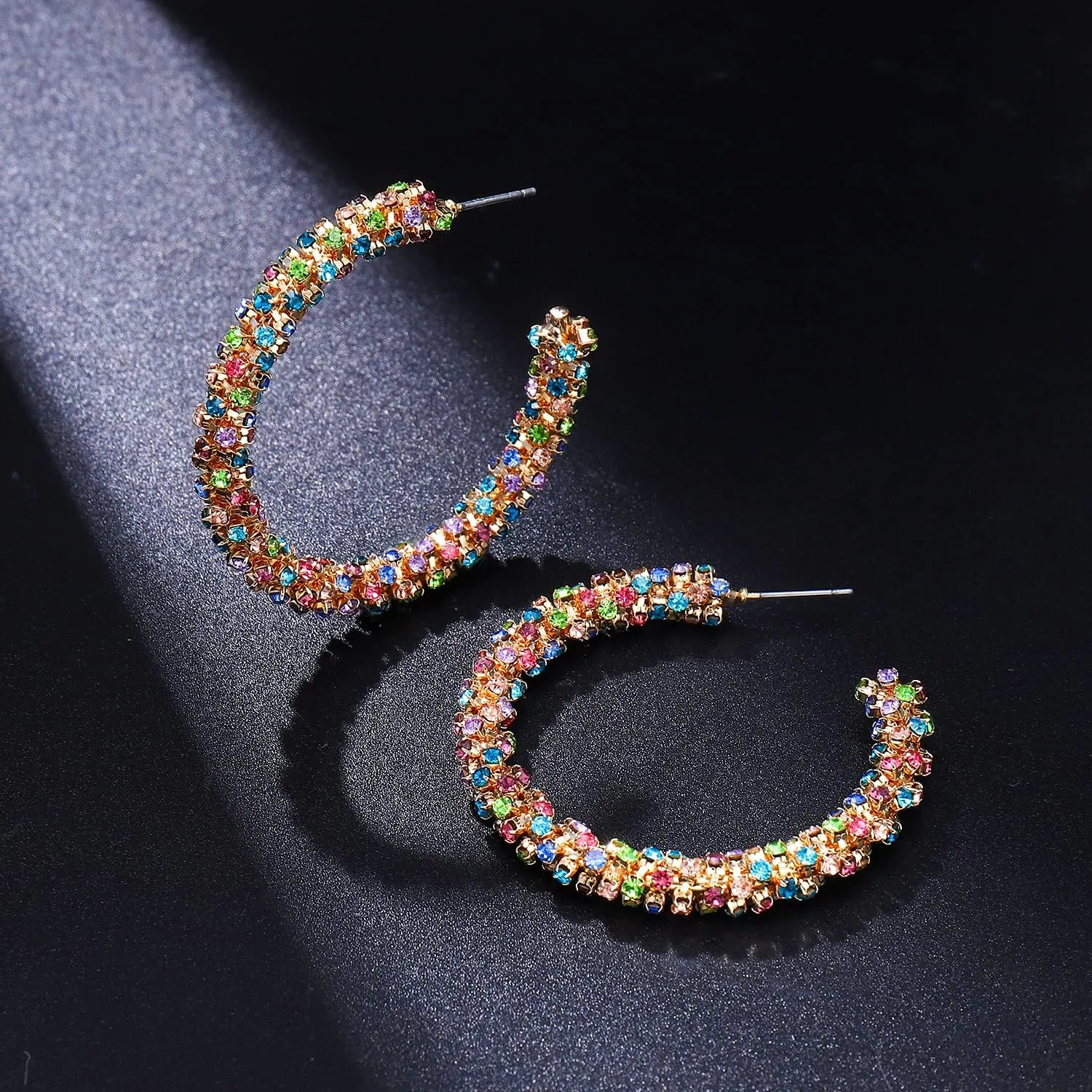 Rhinestone Hoop Earring for Women Sparkly Crystal Wrapped Hoop Dangle Earrings Statement Boho Gold Black Plated CZ Hoop Earring