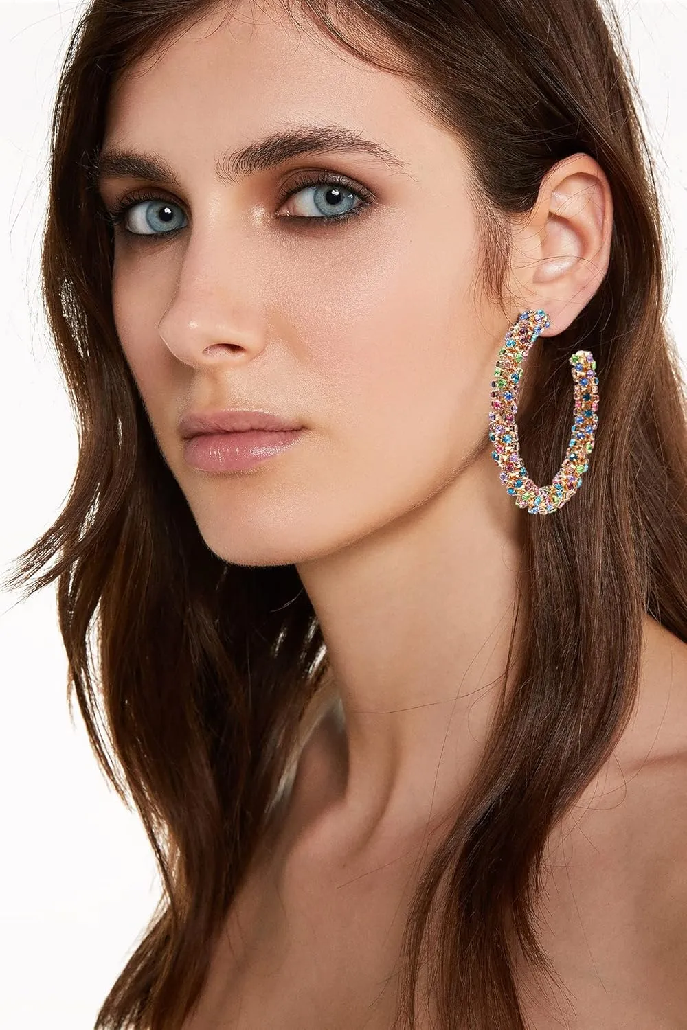Rhinestone Hoop Earring for Women Sparkly Crystal Wrapped Hoop Dangle Earrings Statement Boho Gold Black Plated CZ Hoop Earring