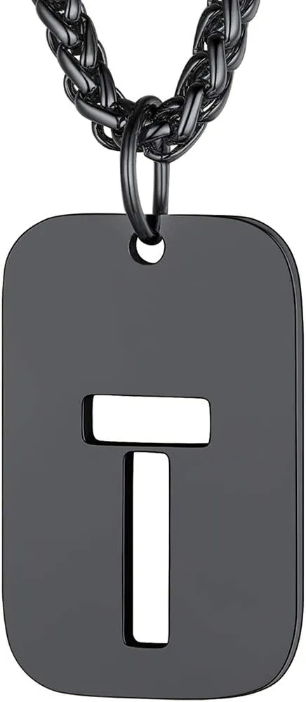 Richsteel Initial Necklaces for Men Letter Dog Tag for Women Military Tag Pendant with Spiga Chain Monogram Jewelry