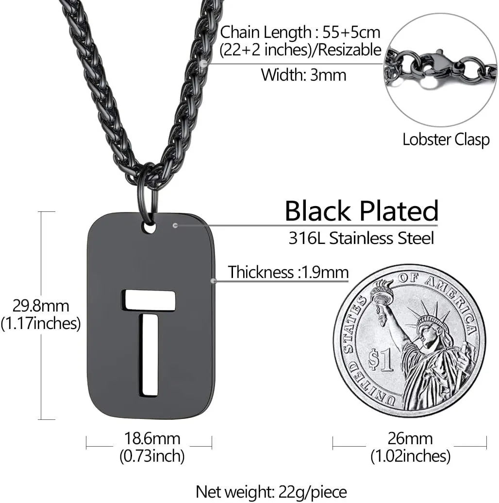 Richsteel Initial Necklaces for Men Letter Dog Tag for Women Military Tag Pendant with Spiga Chain Monogram Jewelry