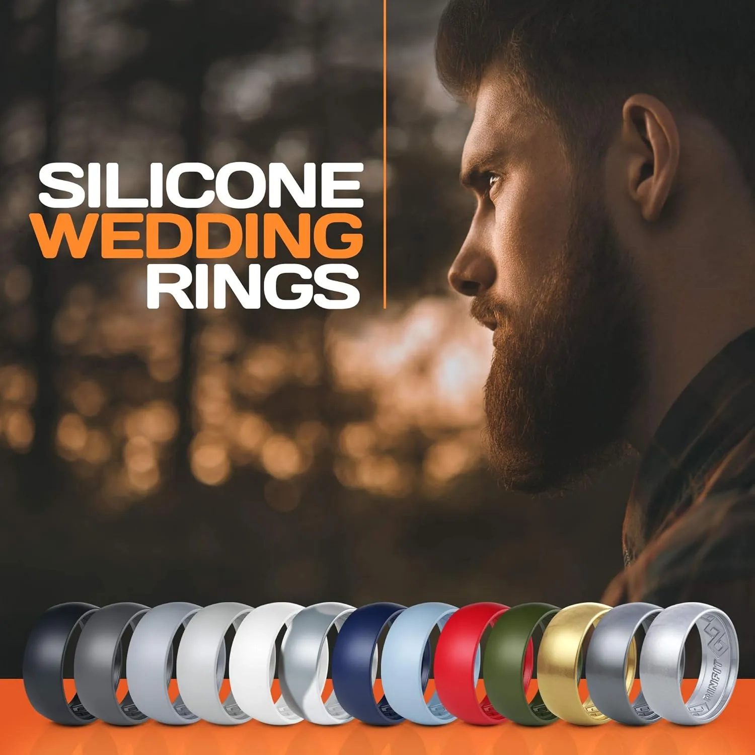 Rinfit Silicone Rings for Men 9mm Wide, 2mm Thick - Mens Silicone Wedding Bands - Step Edge, Rubber Ring for Sports & Workout - Patented Design