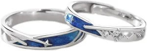 Ring 2pieces Lovers Rings Set Adjustable Sea Blue Meteoric Star Couples Rings Band Matching Set for Him and Her Daily Wear