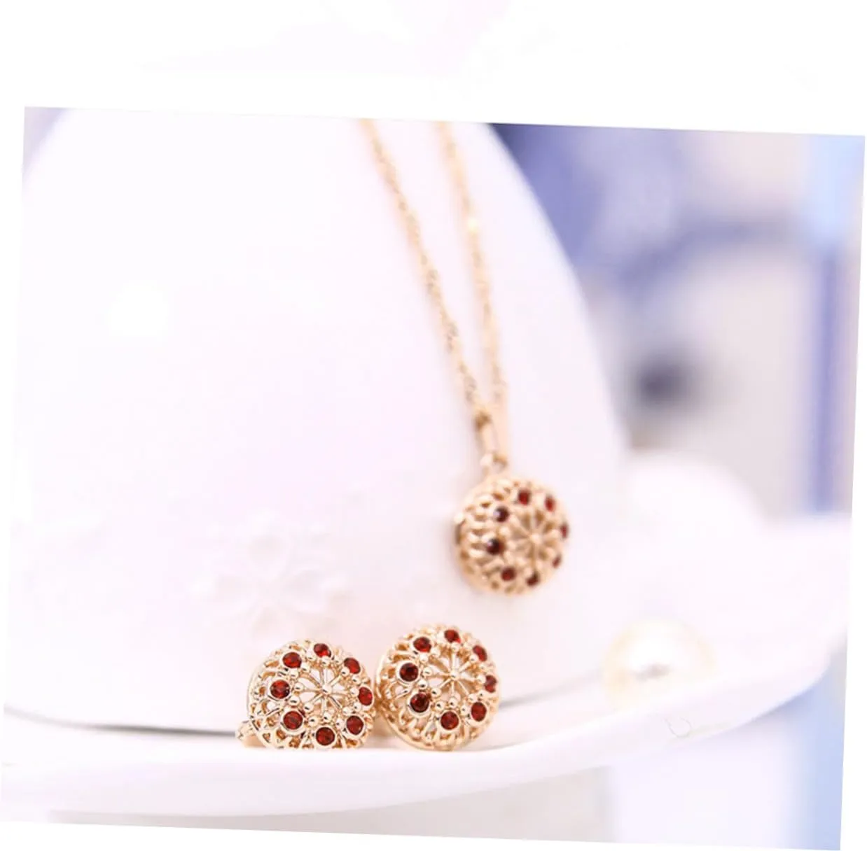 Ring Imitation Pearl Necklace Crystal Jewelry Kit Red Crimson Jewelry